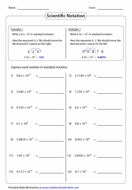 7th Grade Scientific Notation Worksheet Works Answers