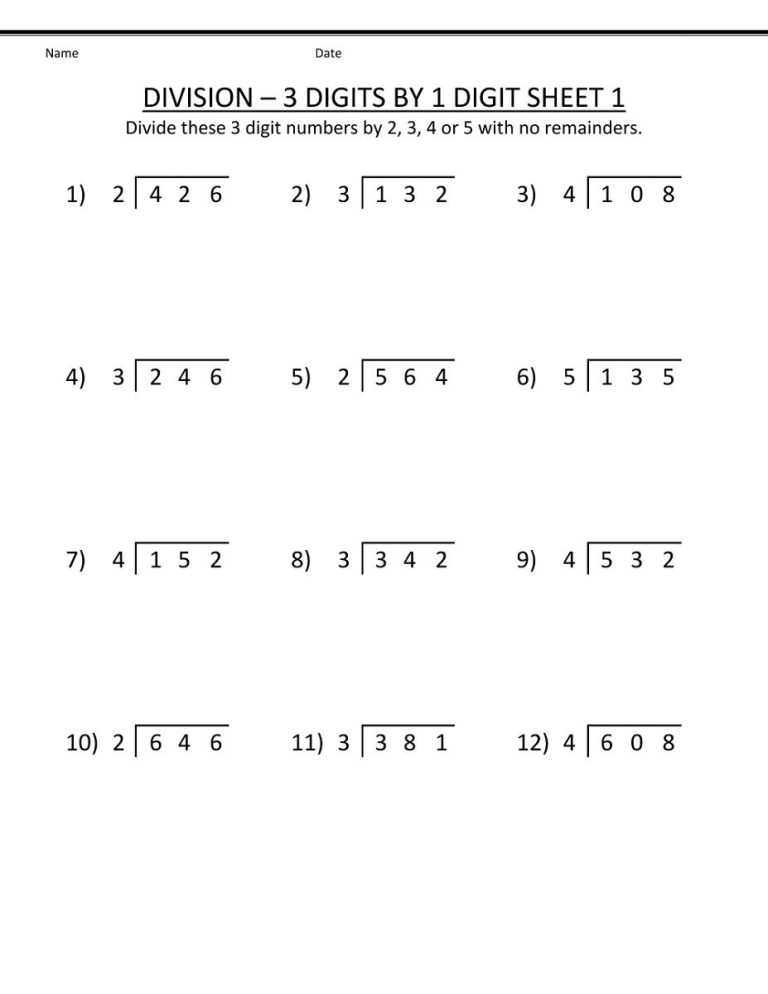 Math Worksheets For 4th Grade Division