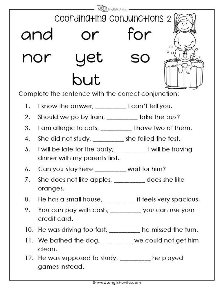 English Worksheets For Grade 2 Conjunctions