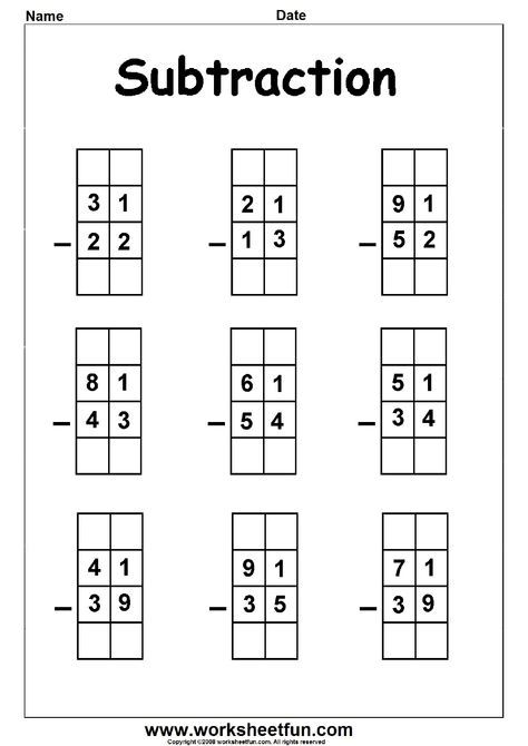 Subtraction Worksheets For Grade 1 With Borrowing