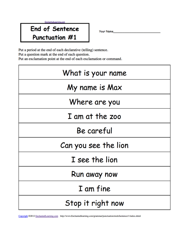 English Grammar Punctuation Worksheets For Grade 3