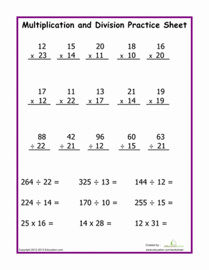 4th Grade Math Worksheets Division And Multiplication