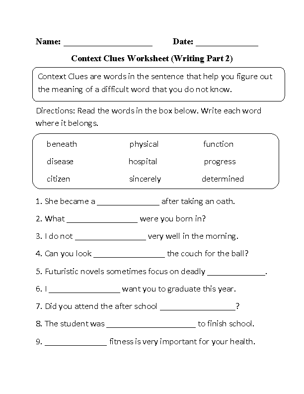 4th Grade Context Clues Worksheets With Answers