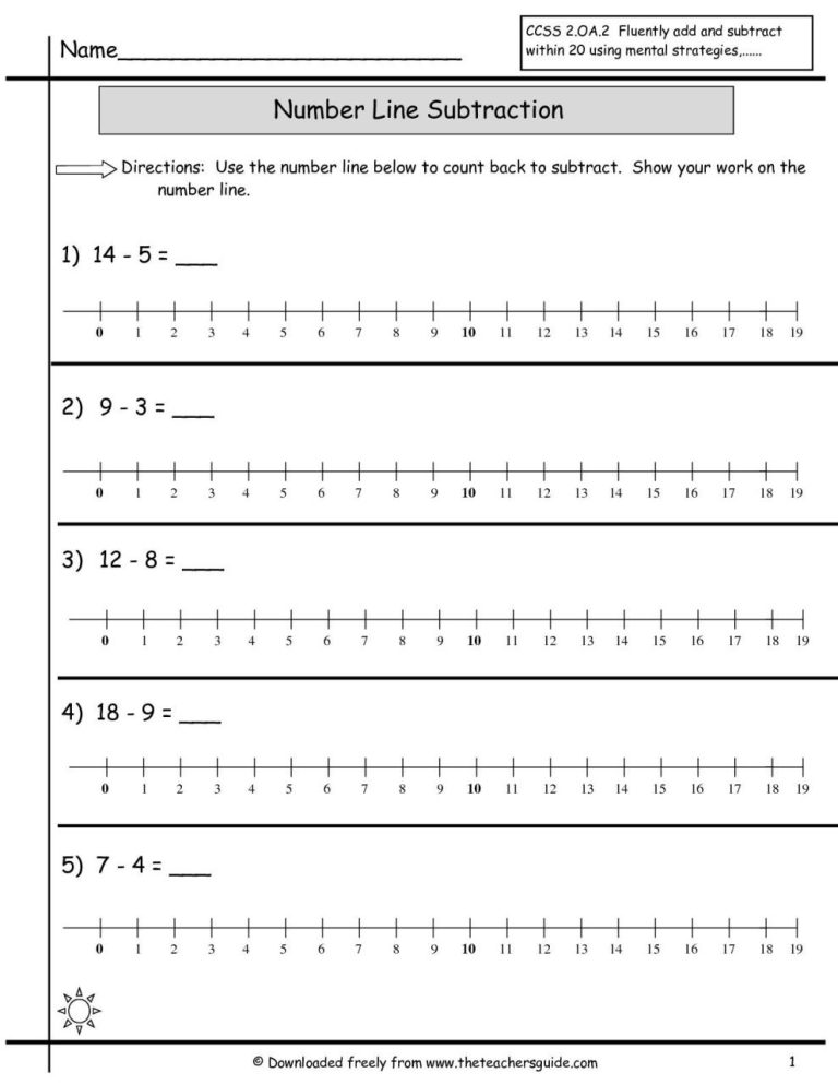 Subtraction Worksheets For Grade 1 Number Line