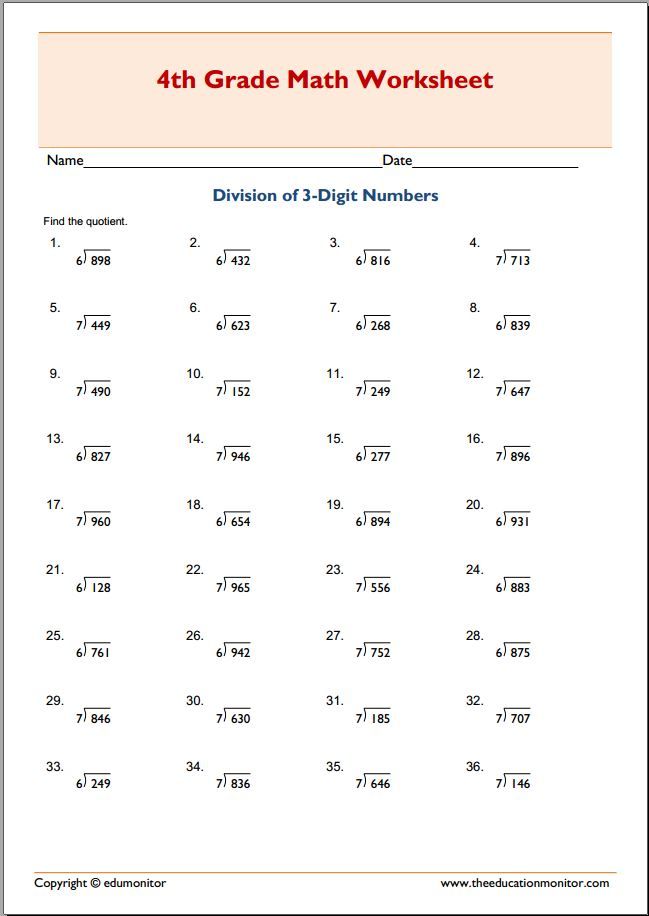 Division Worksheets Grade 4 With Remainder