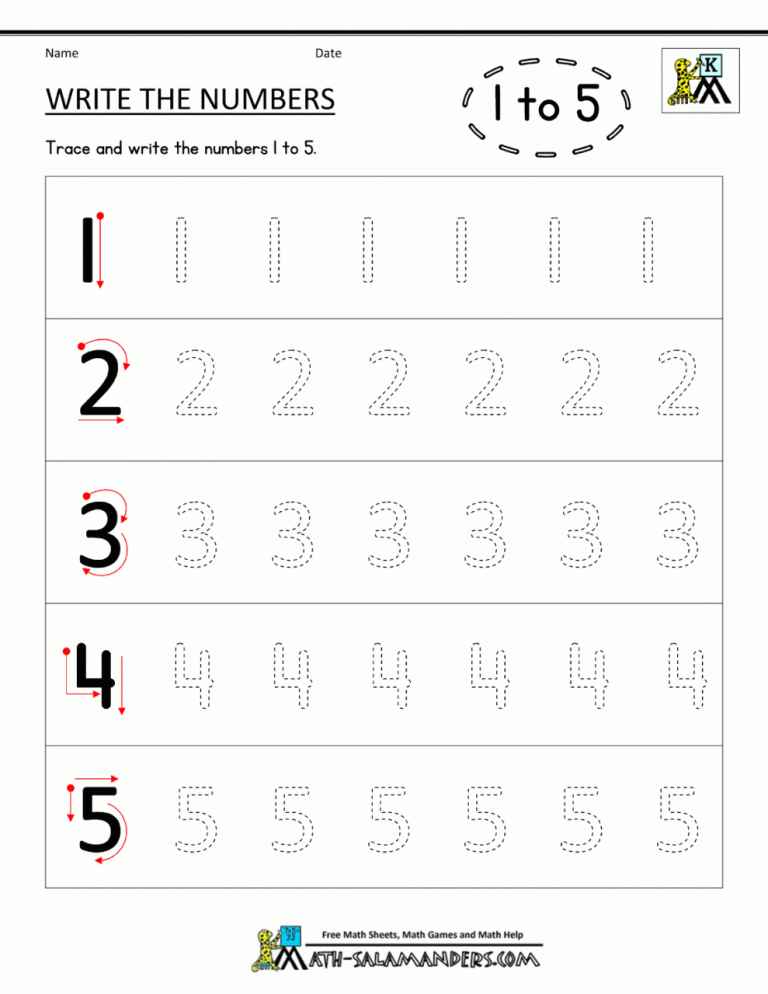 Writing Numbers Worksheets For Kids