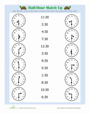 Telling Time By The Half Hour Worksheets For Kindergarten