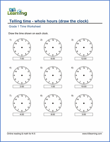 Kindergarten Telling Time Worksheets Grade 1