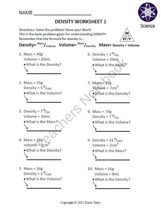 Density And Dimensional Analysis Worksheet Answers