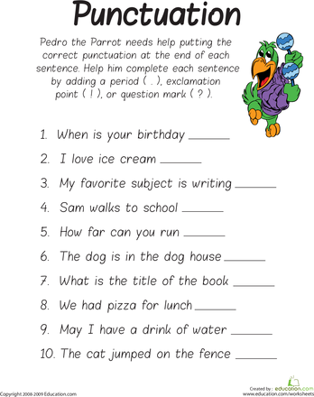 Printable Punctuation Worksheets For Grade 1