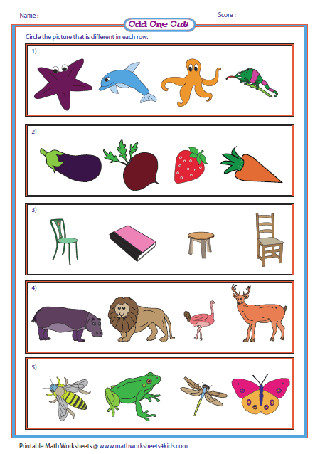 Odd One Out Worksheets For Nursery