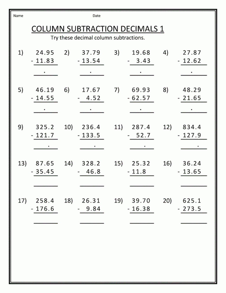 Printable 5th Grade Math Worksheets Grade 5