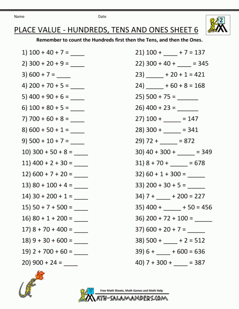 Place Value Worksheets 2nd Grade Free