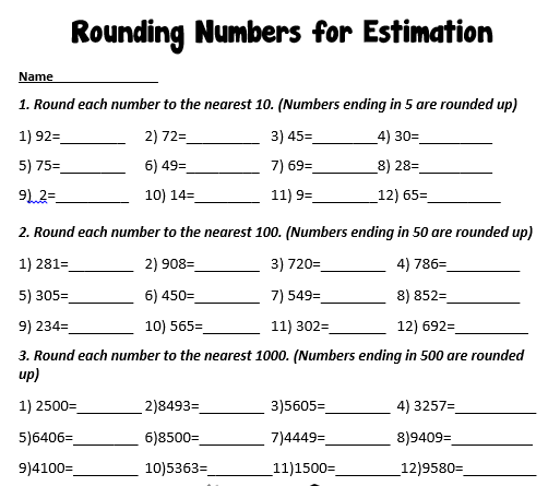 Math Worksheets Grade 4 Rounding