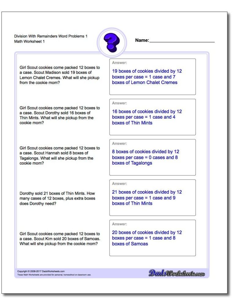 Multiplication And Division Word Problems With Answers