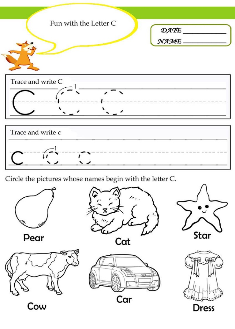 Printable Pre K Letter C Worksheets