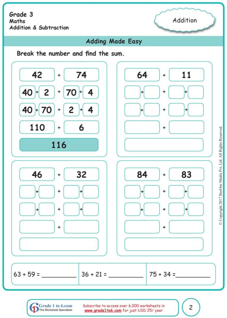 Subtraction Worksheets For Grade 3 Cbse