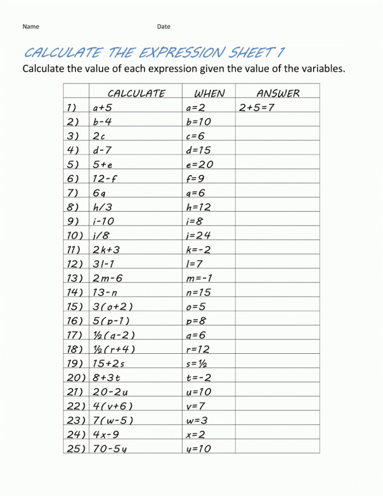 Answer Key 7th Grade Math Worksheets With Answers