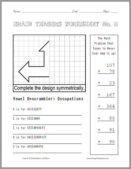 Common Core Fun Sheets Brain Teasers