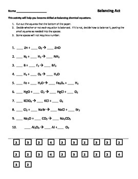 Chemistry Balancing Equations Worksheet Pdf