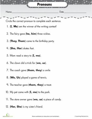 Free Pronouns Worksheets For Grade 2