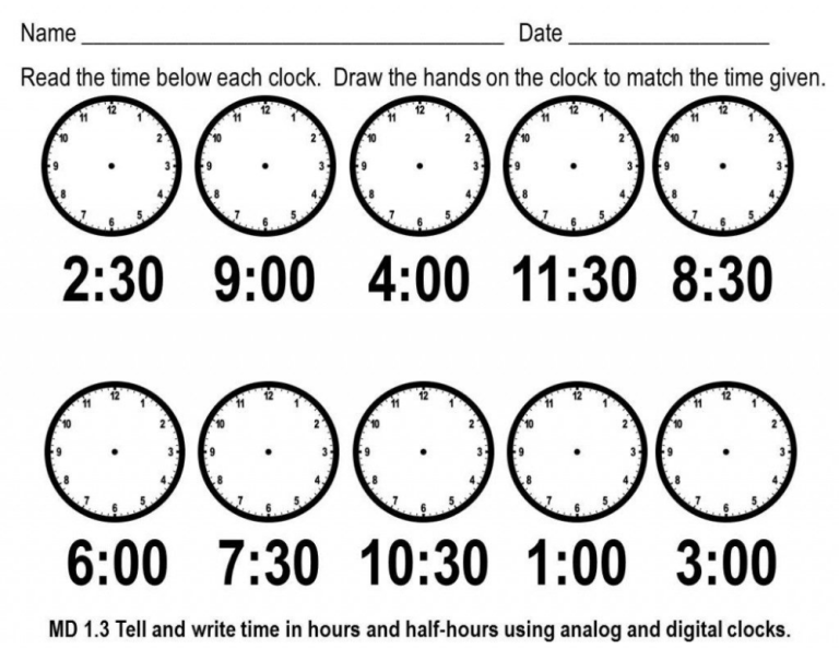 Telling Time Worksheets Printable Free