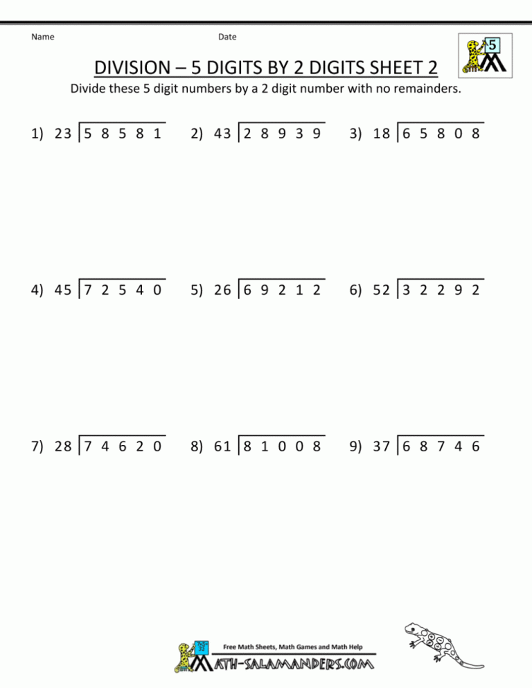 Fifth Grade 5th Grade Math Worksheets Division