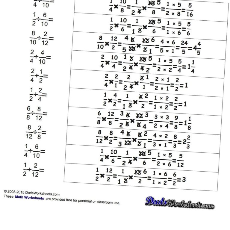 Dividing Fractions Worksheets Pdf