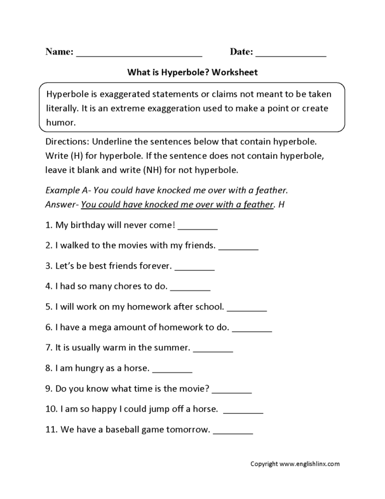 7th Grade Figurative Language Worksheets With Answers