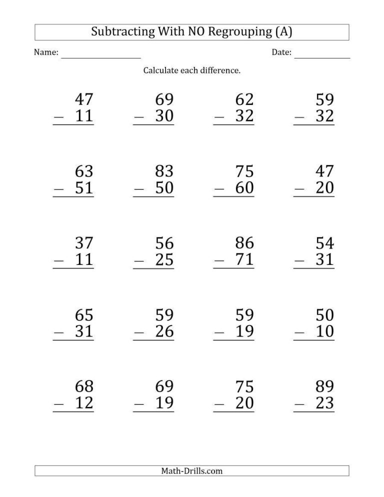 Subtraction Worksheets For Grade 3 2 Digit