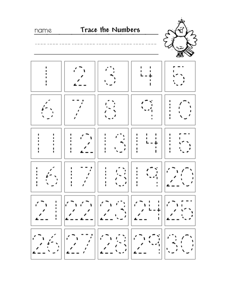 Kindergarten Tracing Worksheets Numbers