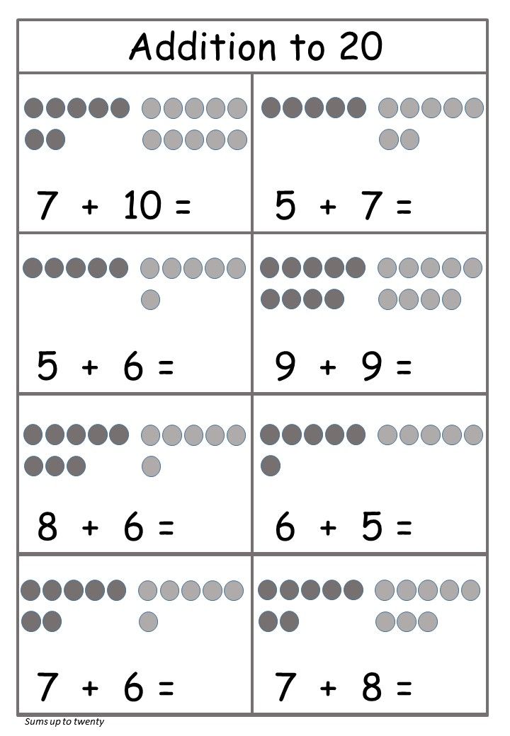 Addition Worksheets For Kindergarten 1-20