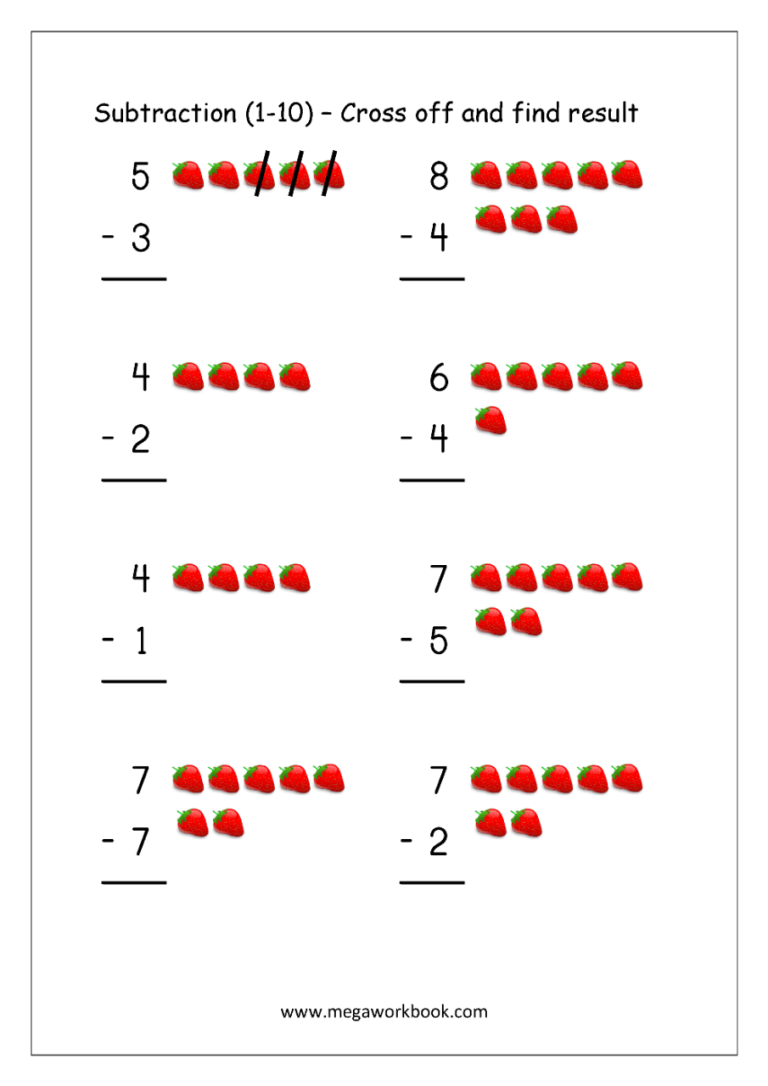 Subtraction Worksheets For Kindergarten 1-10