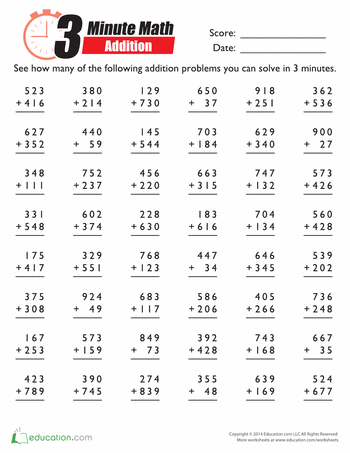 Math Drills Worksheets Grade 3