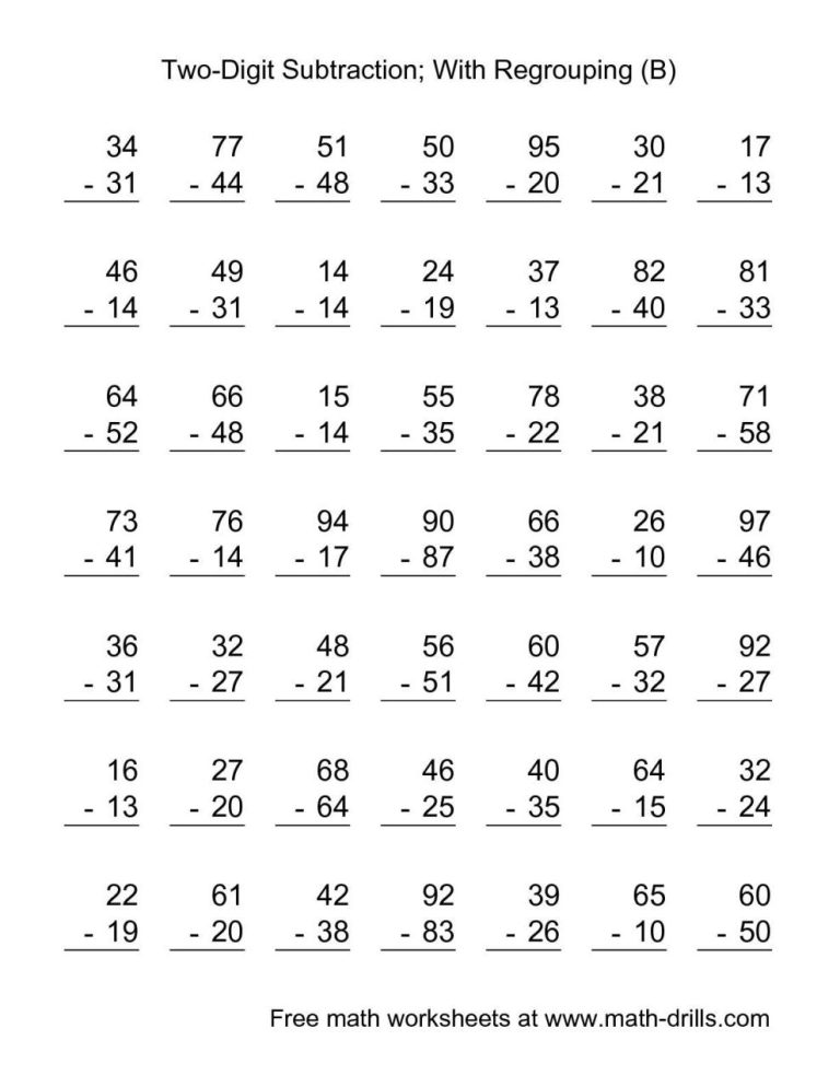 2nd Grade Math Worksheets Subtraction With Regrouping