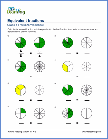 4th Grade Fractions Worksheets Grade 4