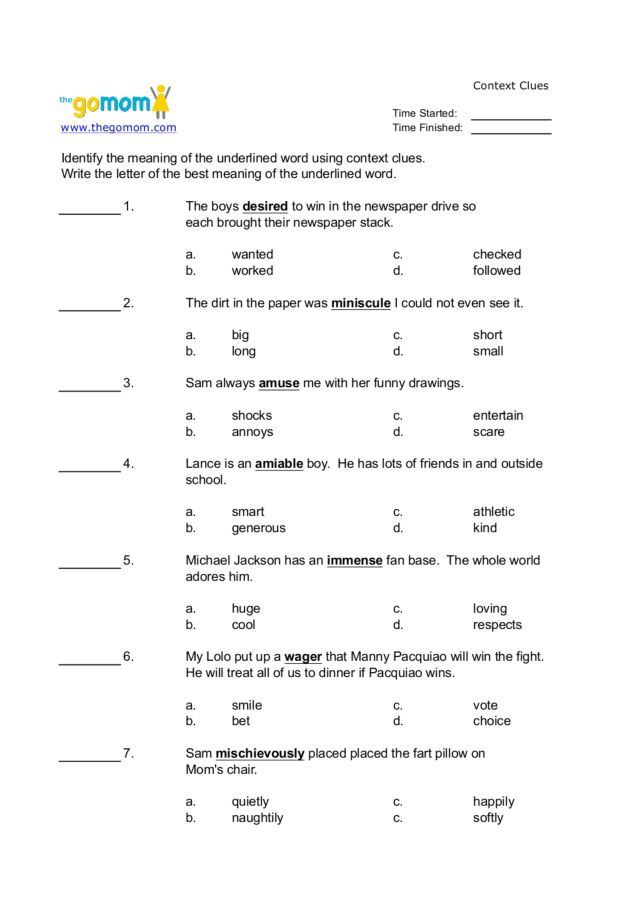 3rd Grade Context Clues Worksheets With Answers