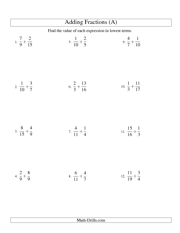 Adding Fractions Worksheets Pdf