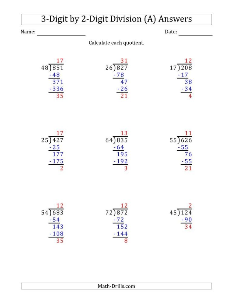 Long Division Worksheets With Remainders Answers