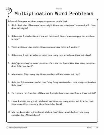 Printable Multiplication Word Problems Grade 2