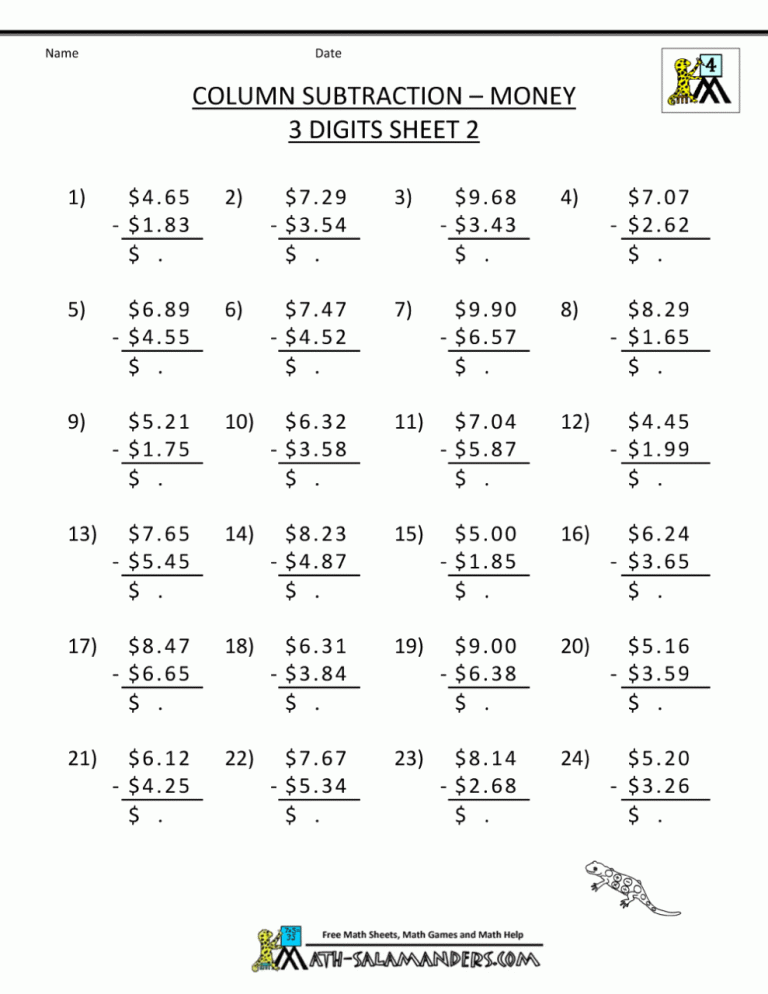 Fourth Grade Addition And Subtraction Worksheets For Grade 5