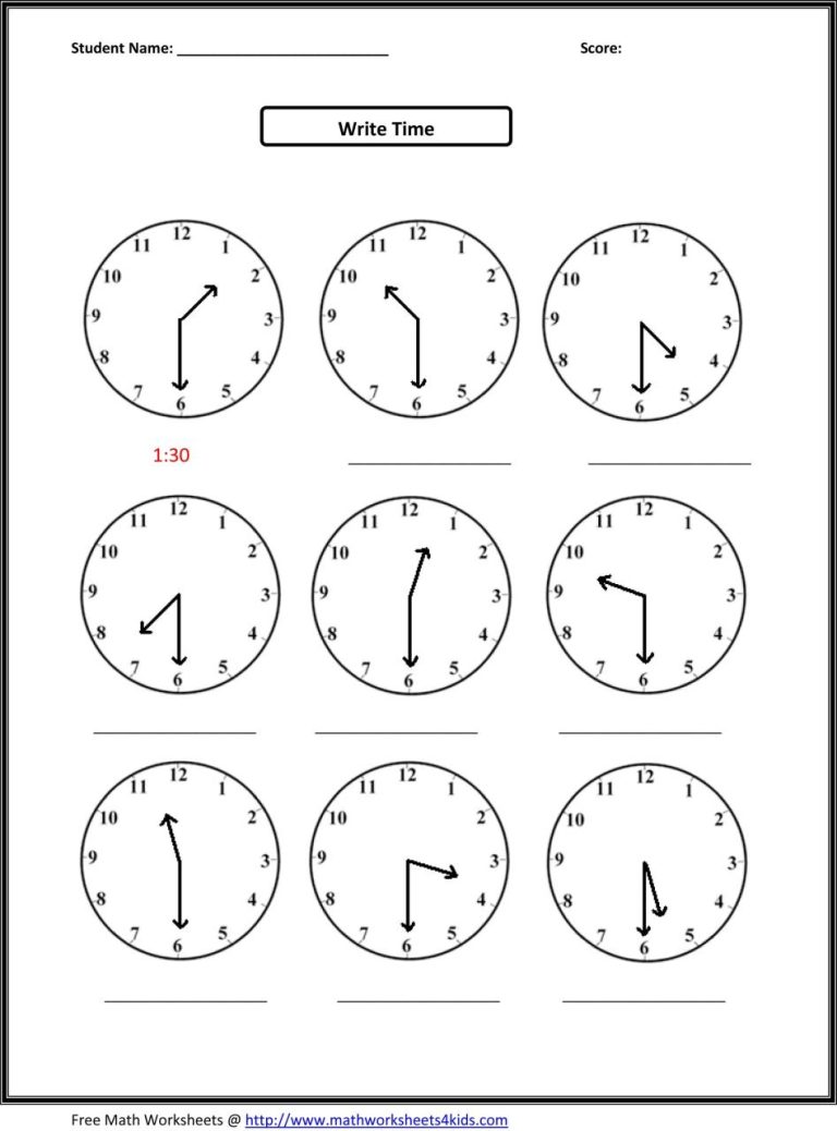 2nd Grade Math Worksheets Telling Time