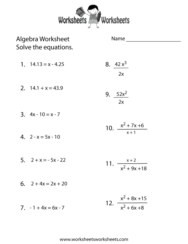 Printable Algebra 1 Worksheets