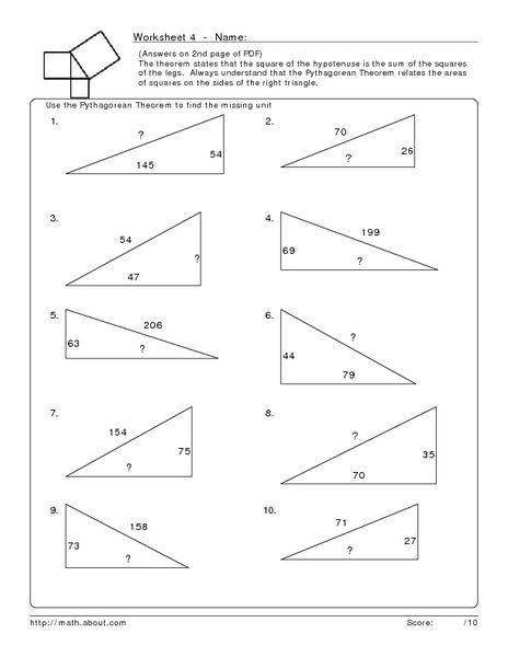 Pythagorean Theorem Worksheet Grade 7 Pdf