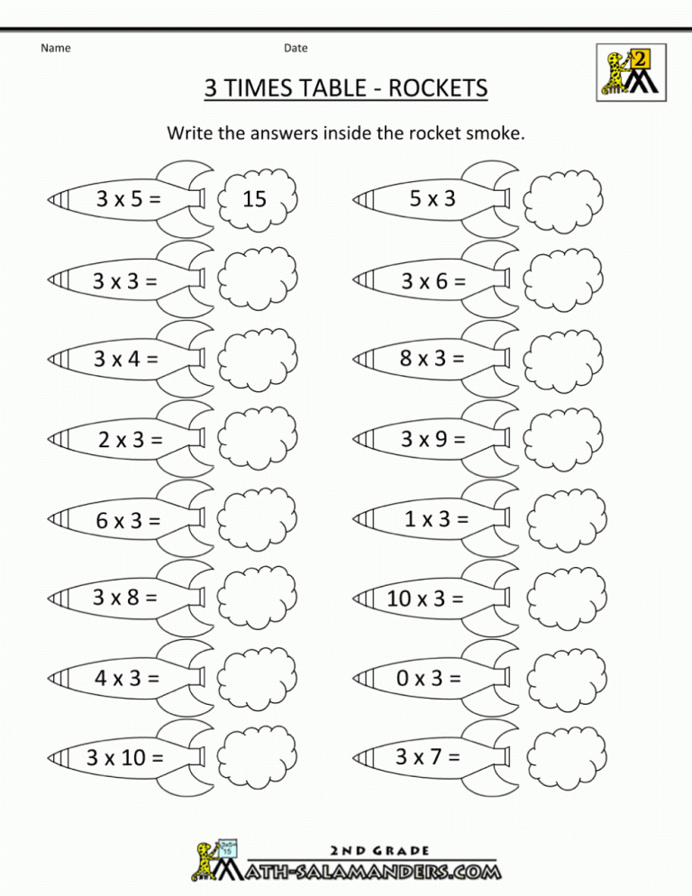 Free Printable 3 Times Tables Worksheets