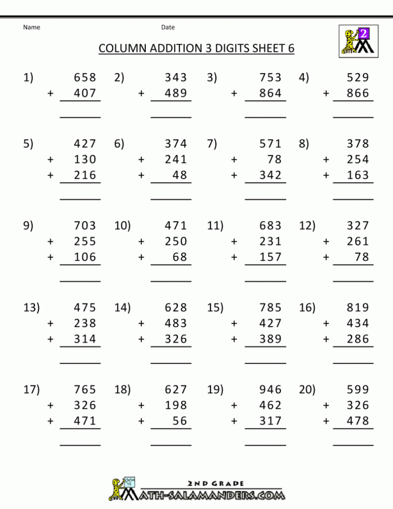 Printable Addition 4th Grade Math Worksheets