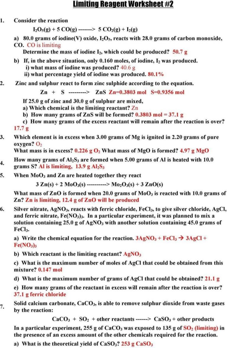 Answer Key Stoichiometry Worksheet Answers