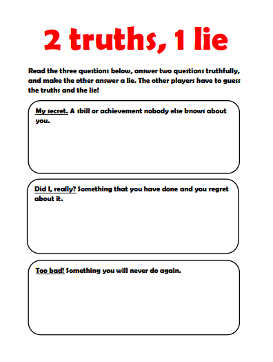 Two Truths And A Lie Worksheet Free