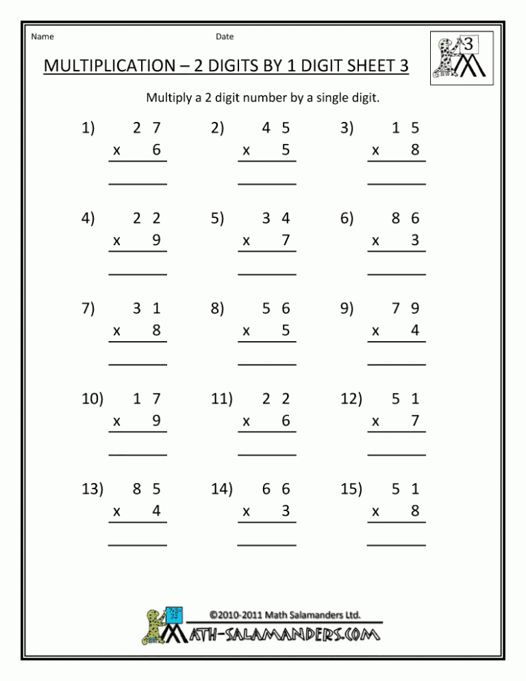 Multiplication Worksheets Grade 5 2 Digit By 1 Digit