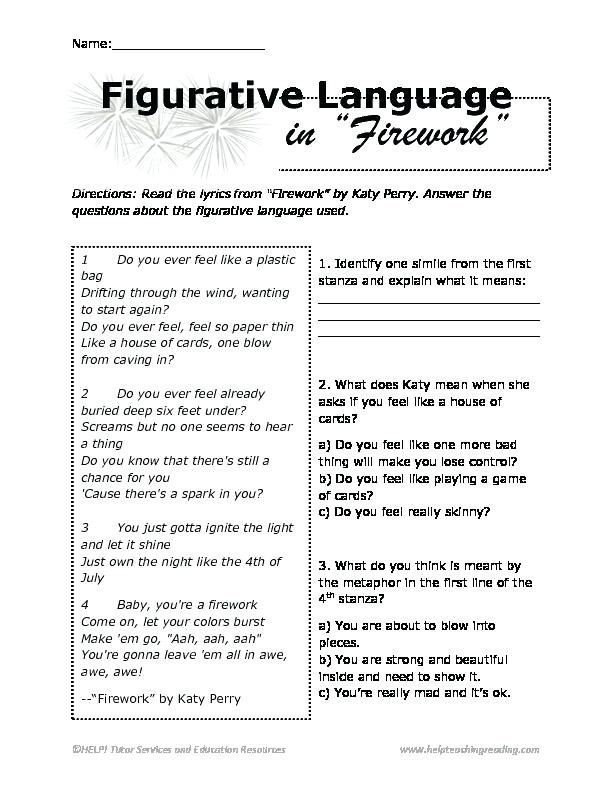 Literal And Figurative Language Free Worksheets